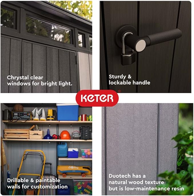 Keter Outdoor Storage Shed, for Patio, House, Backyard & Garden, Artisan, 9x7 Ft, Grey