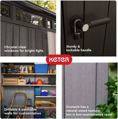 Keter Outdoor Storage Shed, for Patio, House, Backyard & Garden, Artisan, 9x7 Ft, Grey